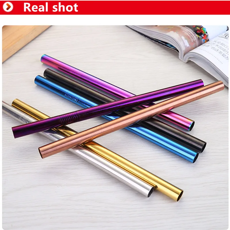 4 шт питьевой прямой и гнутый Металл соломинки из нержавеющей стали с чистящей