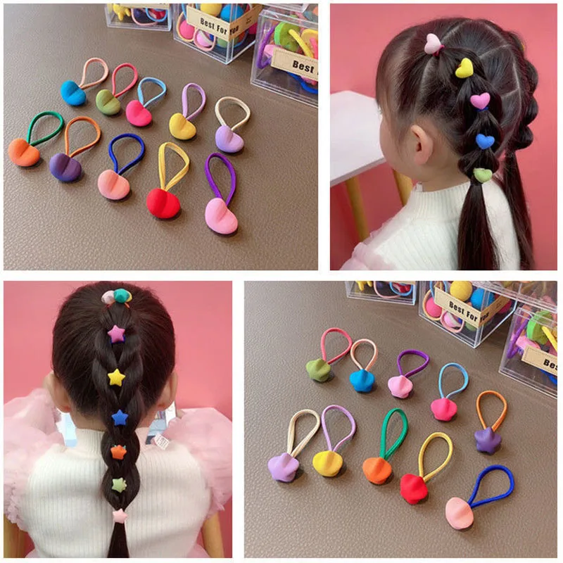 

10PCS/Set Frosted Geometric Hair Rope Cartoon Elastic Rubber Bands Girls Ponytail Holder Hairpin Headwear Accessories