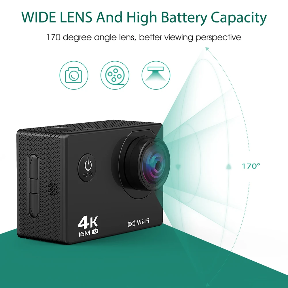 Цена 4K/30FPS 16MP со сверхвысоким разрешением Ultra HD, Спортивная Экшн-камера Камера 2 дюймов ЖК-дисплей Экран дисплея 170 Широкий формат DV видеокамера с В...