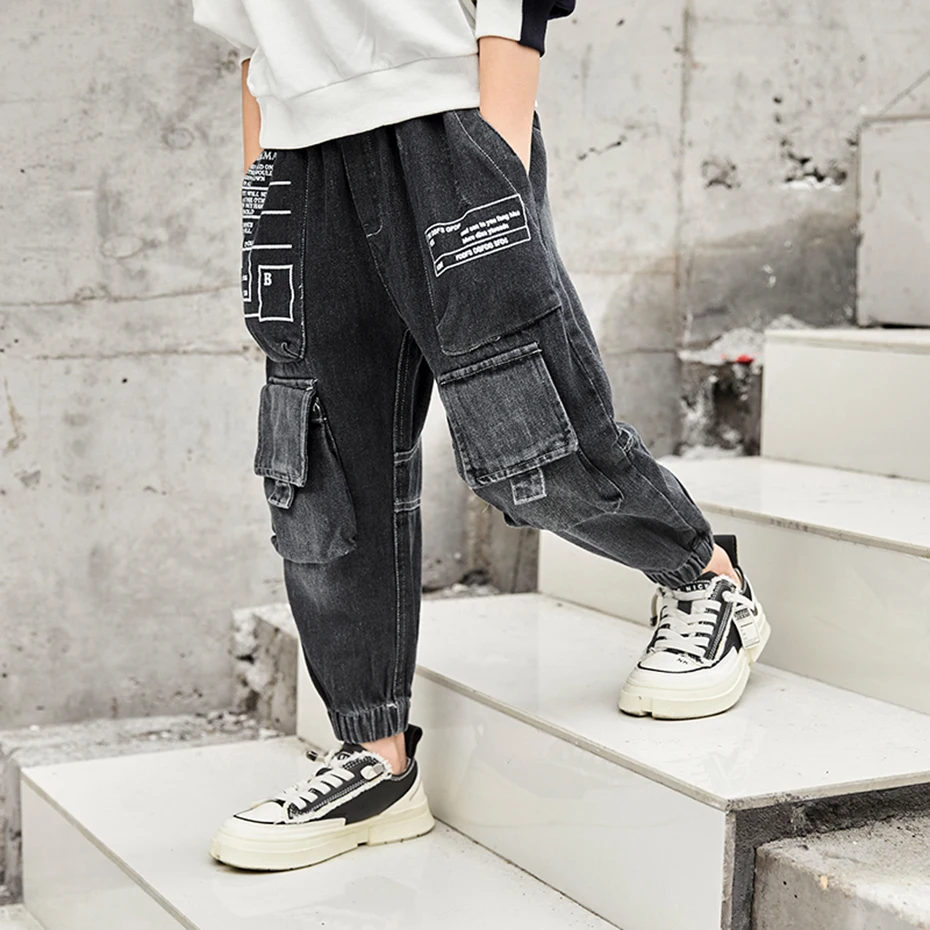 Джинсы для мальчиков детские джинсы с буквенным принтом штаны накладными