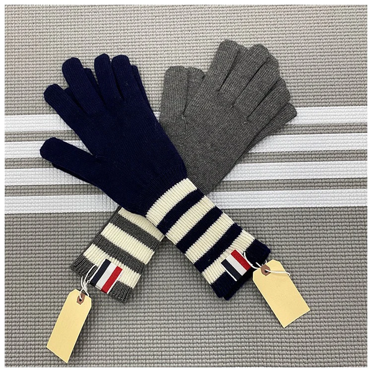 

2021 Fashion TB Brand Knitted Gloves Winter Man Women High Quality Mitten Thick Warm Wool Cashmere Solid Striped Gloves