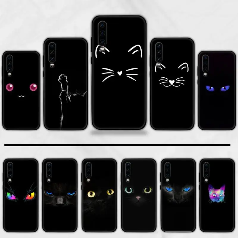 

Eyes Cat horror black Phone Case For Huawei honor Mate P 9 10 20 30 40 Pro 10i 7 8 a x Lite nova 5t cover funda shell