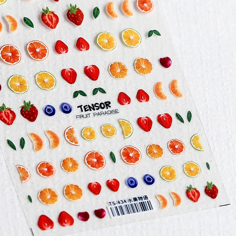 

New 3D Engraved Nail Sticker Fruit Strawberry Orange Nail Art Decoration Nail Decals Cute Manicure Materials All For Manicure