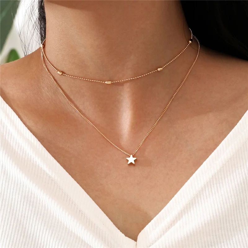 

Minimalism Gold Color Multilayer Star Pendant Necklace 2021 Boho Vintage Charm Chain Necklace Party Jewelry New