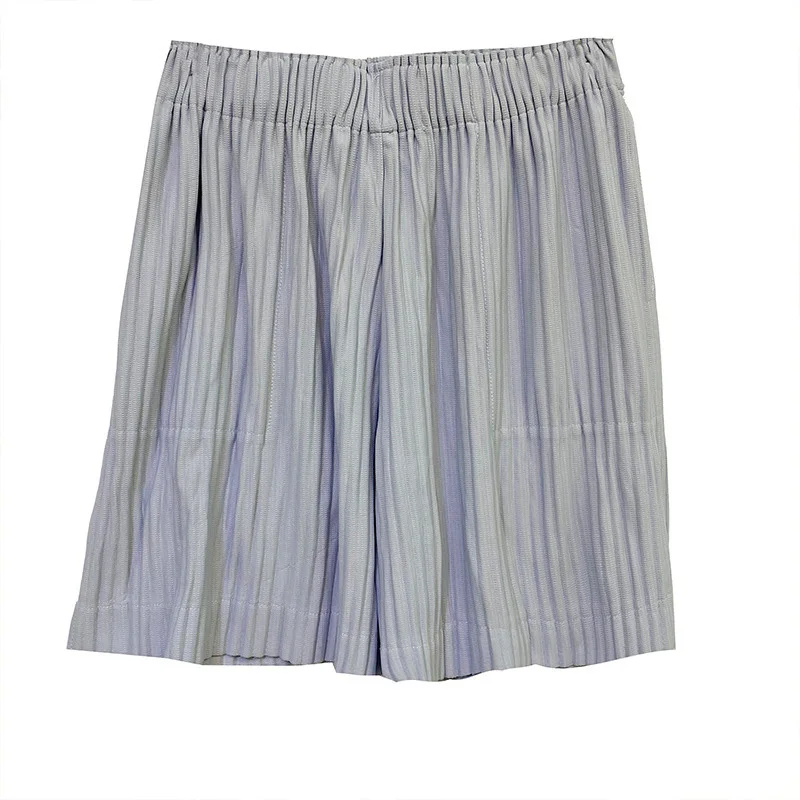 

LANMREM Women Wide Gray Pleated Leg Shorts New High Waist Loose Fit Straight Leg Pants Fashion Loose Casual Summer 2021 2E1420