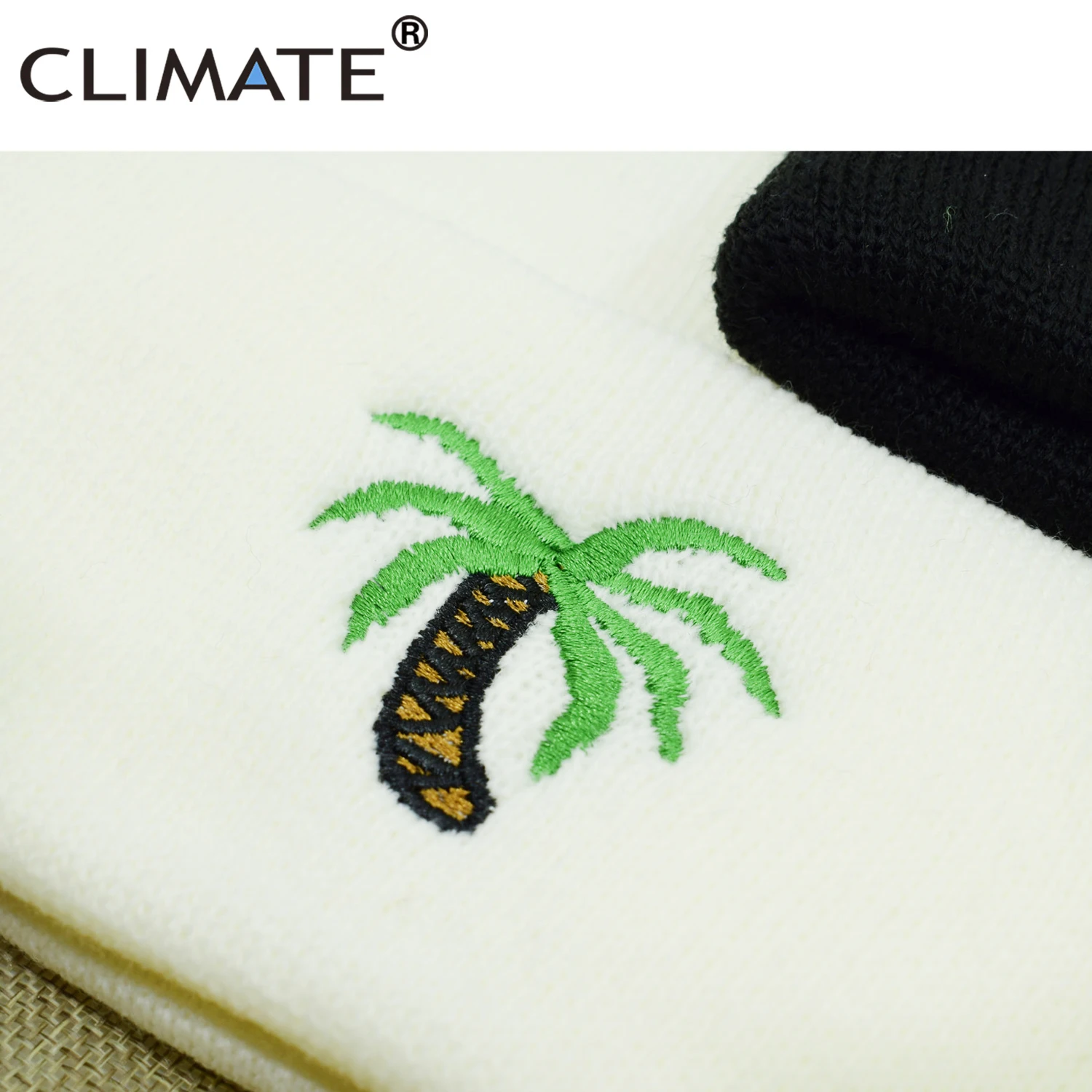 

CLIMATE Coconut Tree Beanie Men Women Winter Hat Beanies Warm Black Hat Beach Seaside Cool Knitted Beanie Hat for Men Women