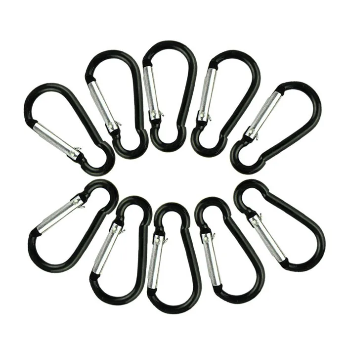 

10pcs Black Mini Keychain Key Ring Alloy Clips Snap Hook Carabiner Hanging Buckles Keychains Optional Color