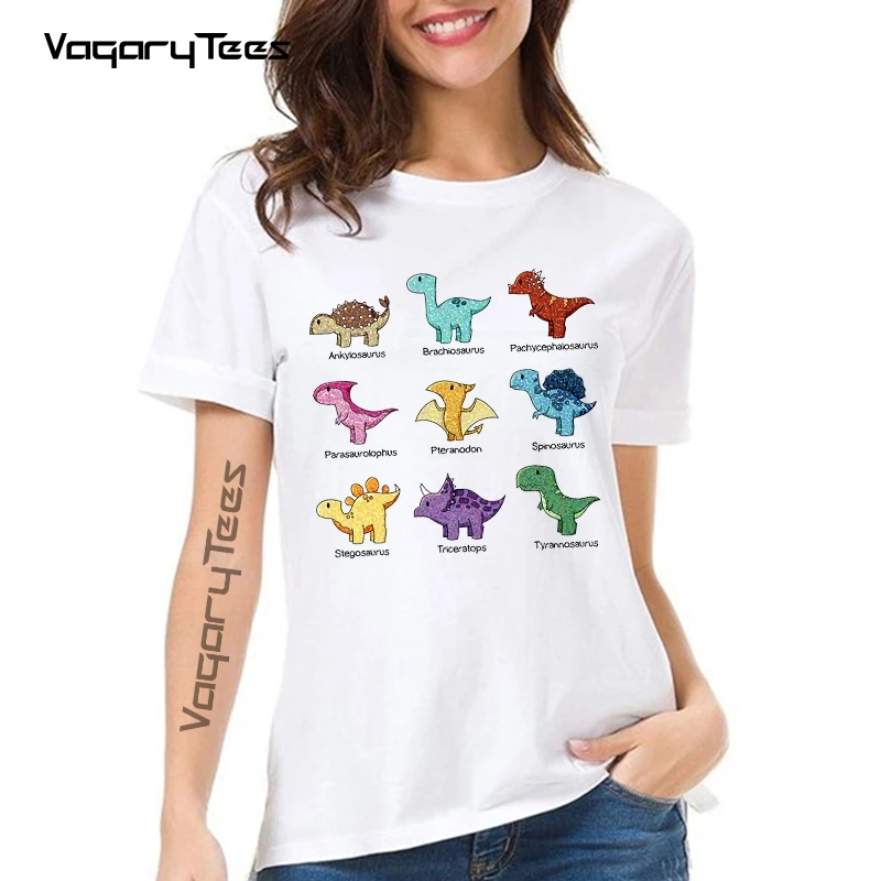 Lovely T-rex cartoon Design T-Shirt women Novelty art Case Dinosaur Print T Shirt Summer Cute Streetwear Tops Tees