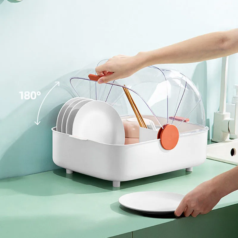 

Fan Shaped Tableware Storage Box Multifunctional Dustproof Drain Rack Chopsticks Cage Shelf Bowl Dish Rack Kitchen Accessories