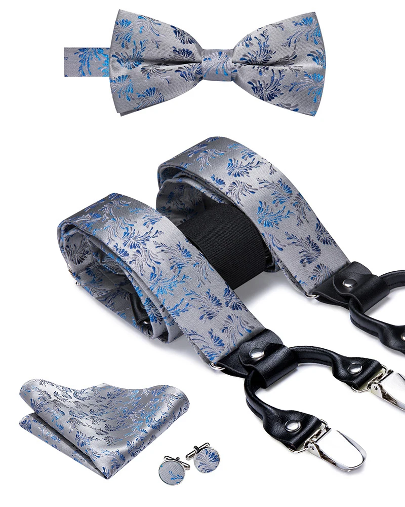 BD-3002 BD-3031 Hi-Tie роскошный бренд шелковый Взрослый мужской галстук-бабочка подтяжки синее платье на подтяжках с цветами Кожа Металл 6 зажимы Подвески подтяжки - Цвет: BD-3002