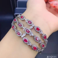 fine jewelry 925 sterling silver inset with natural gemstones womens popular classic plant ruby hand bracelet support detection