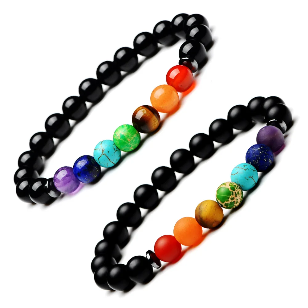 

8mm Matte Black 7 Chakra Healing Balance Beads Reiki Buddha Prayer Yoga Bracelet Jewelry
