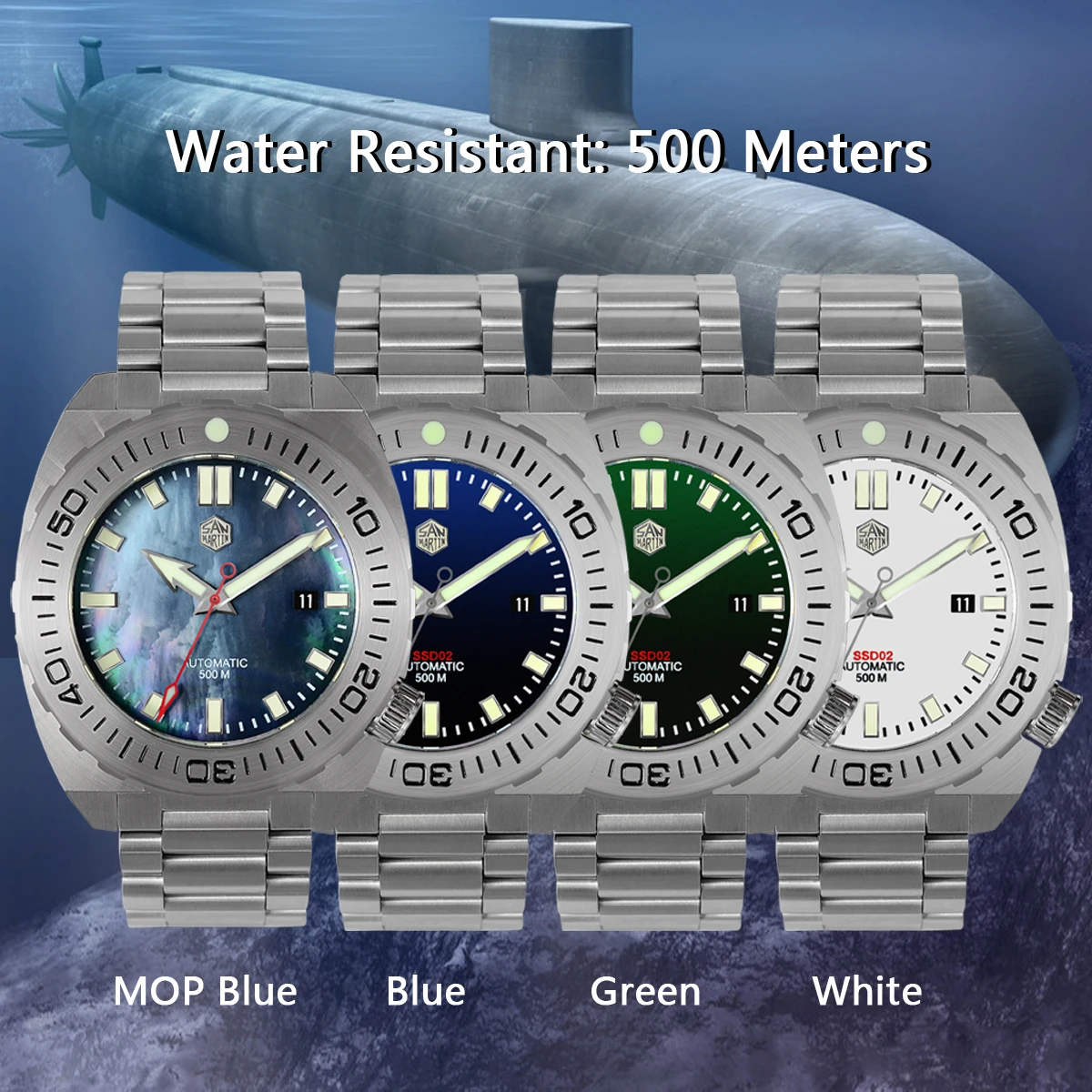 San Martin Diver часы Мужские механические часы Автоматические сапфировые водонепроницаемые 500 м светящиеся из нержавеющей стали Ограниченная серия