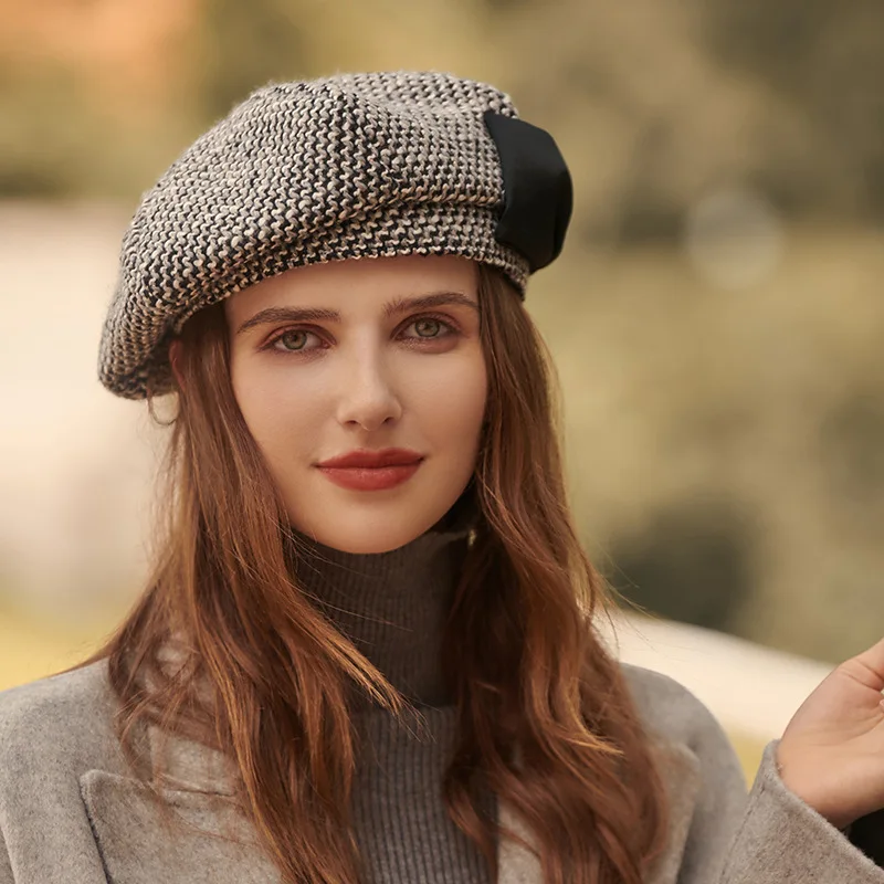 

Autumn Season Bowknot Beret Female Classic Small Sweet Lady Han Edition Painter Wind Hat Shading The Retro Hats