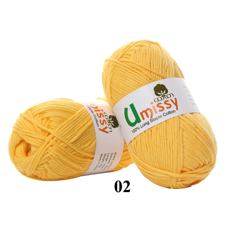 02 Yellow 1pc Хлопчатобумажная пряжа для вязания, чесаная толстая пряжа для вязания, Органический Детский свитер, кукла, 50 г - Цвет: 02 Yellow 1pc