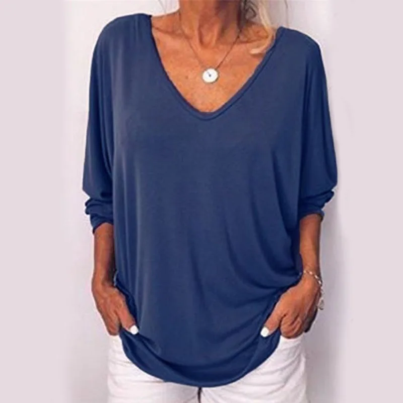 Женская Футболка с рукавами летучая мышь свободная Однотонная футболка длинными