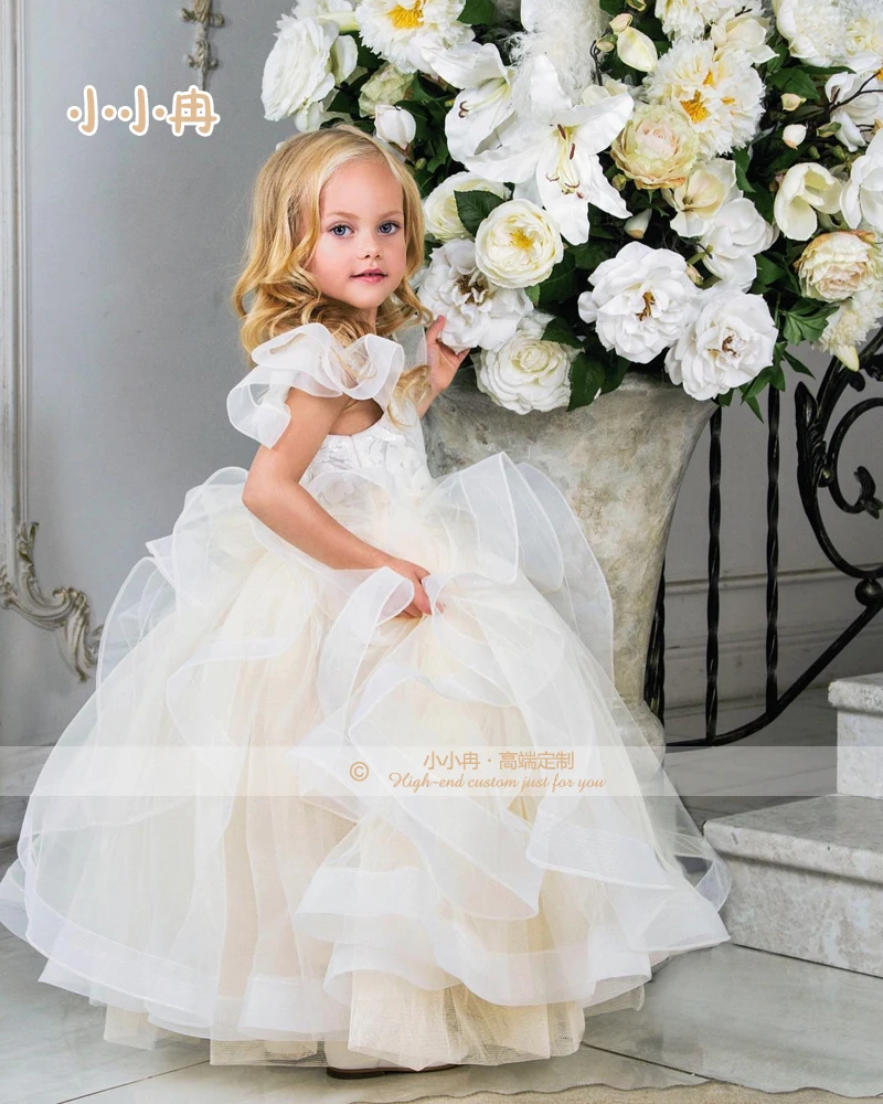 

Customized Flower Girls Dresses for Wedding Ball Gowns Floor Length Pageant Gown Girls First Communion Dresses