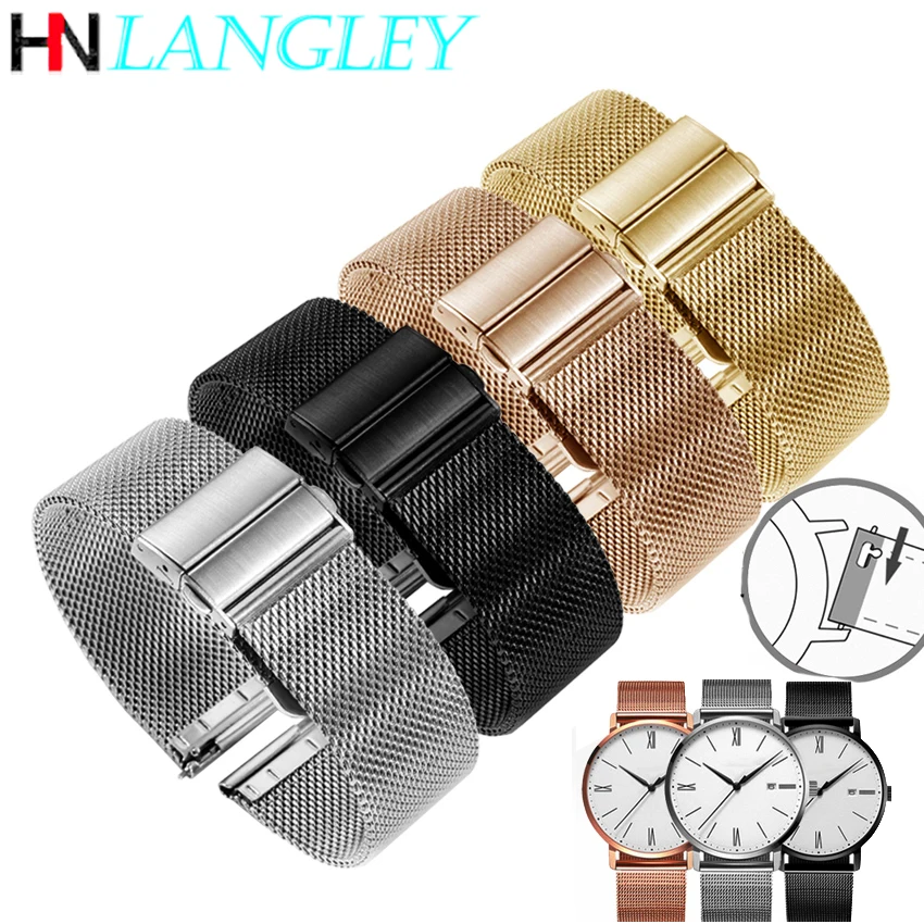 

Ремешок «Миланская петля» для наручных часов, тонкий сетчатый Браслет из нержавеющей стали для Samsung Galaxy Active Watch, Ширина 16/18/20/22 мм