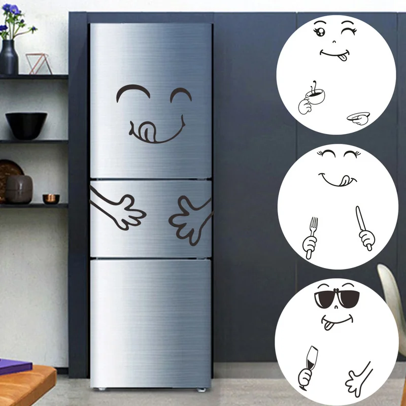 

Refrigerator Stickers Waterproof Wall Sticker Happy Delicious Face Kitchen Fridge Art Cute Smiley Wall Stickers Home Decoration