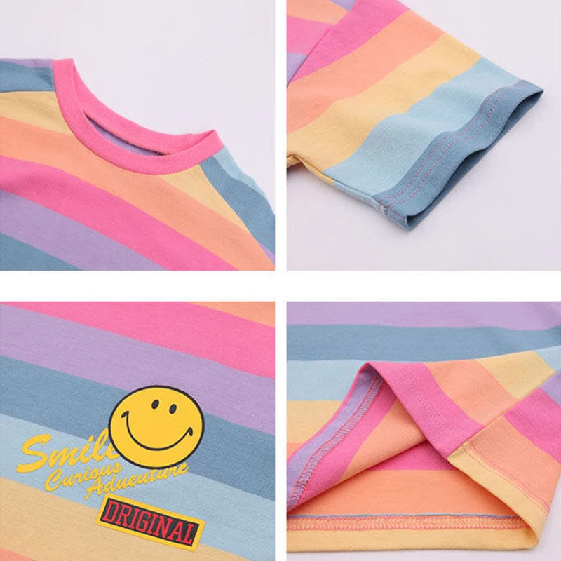 

Girl girl baby summer dress little girl children's dress foreign style rainbow cotton short sleeve T-shirt loose version