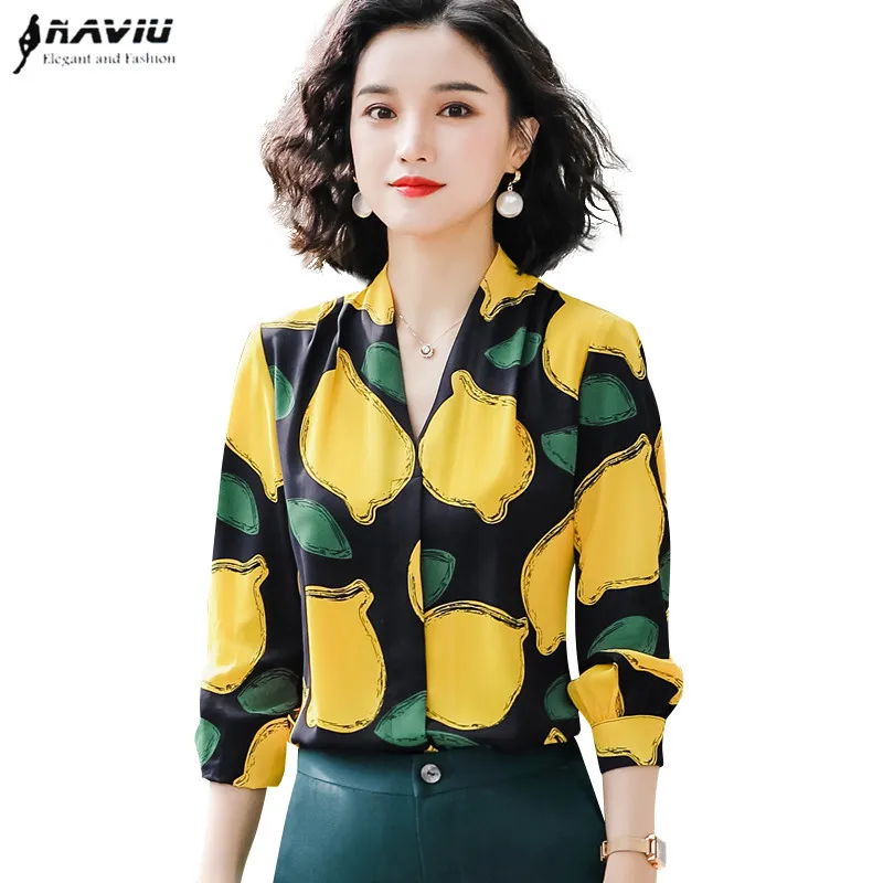 Женская шифоновая блузка с длинным рукавом офисная свободного покроя V образным