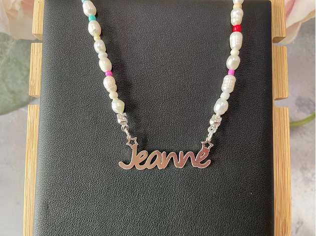 Customized Name Pearl Necklace Personalized Nameplate Necklace DIY Name Pendant Colorful Chain Women Charming Women Jewelry Gift