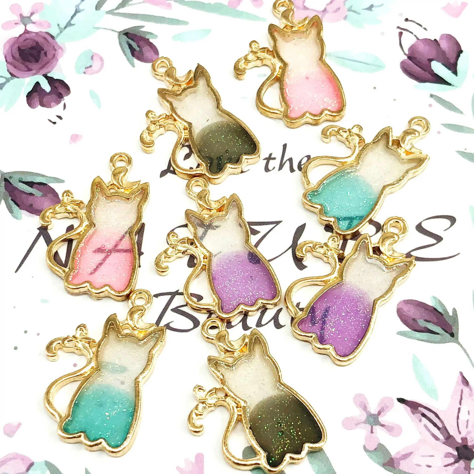 

10pcs/lot New Arrival Pearlescent Color CAT Charms 17*26mm Alloy Metal Enamel Charm Pendants For Jewelry Making XL603