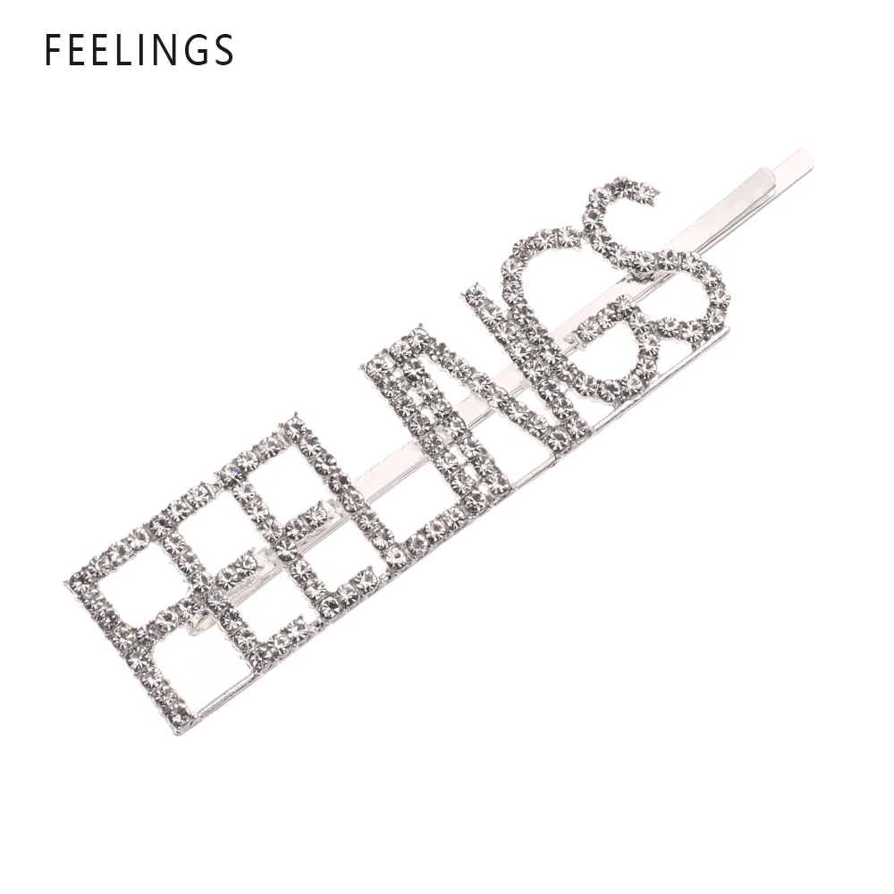 FEELINGS 1 шт., заколки с серебряными кристаллами, блестящие стразы, заколки для волос с буквами, элегантные женские заколки для волос, аксессуары для укладки волос - Цвет: FEELINGS