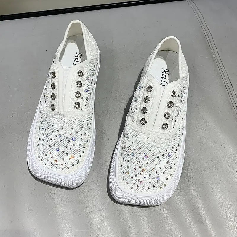 

Slippers Women Summer Female Shoes Platform Square Toe Slides Fashion Shallow Lace 2021 Flat Soft Luxury Rubber Fabric Bling Cas