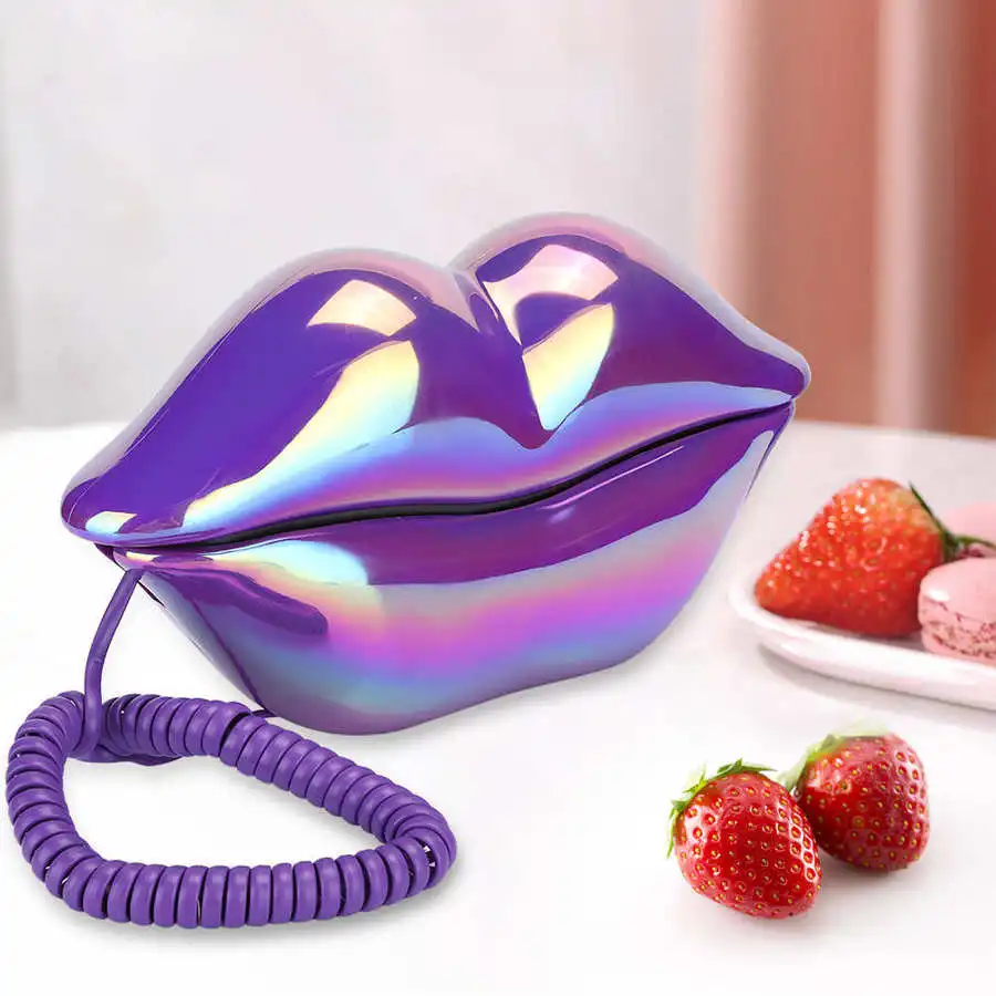 Креативный телефон Telefon с изображением фиолетовых губ настольный стационарный