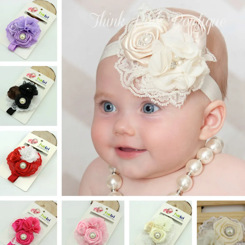 

baby girl headband Infant hair Band newborn tiara headwrap Toddlers Ribbon Kids Lace Flower bow pearl turban Hair Headwear