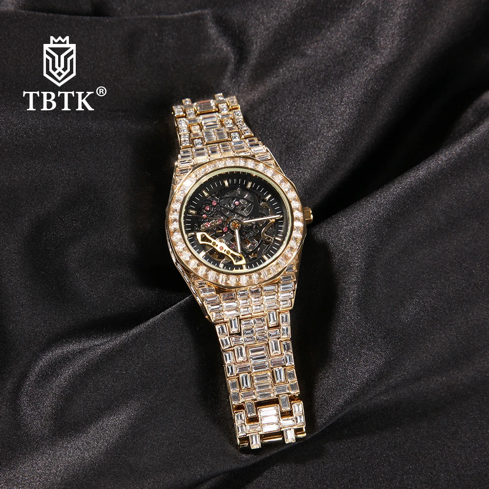 TBTK Minimalist Diamond Waterproof Stainless Steel Mechanical Iced Out Watch Men Classic Design For Men