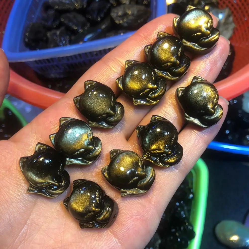 

Natural gold obsidian fox pendant can tang factory direct sales of gold obsidian fox pendant cat-eye gold obsidian