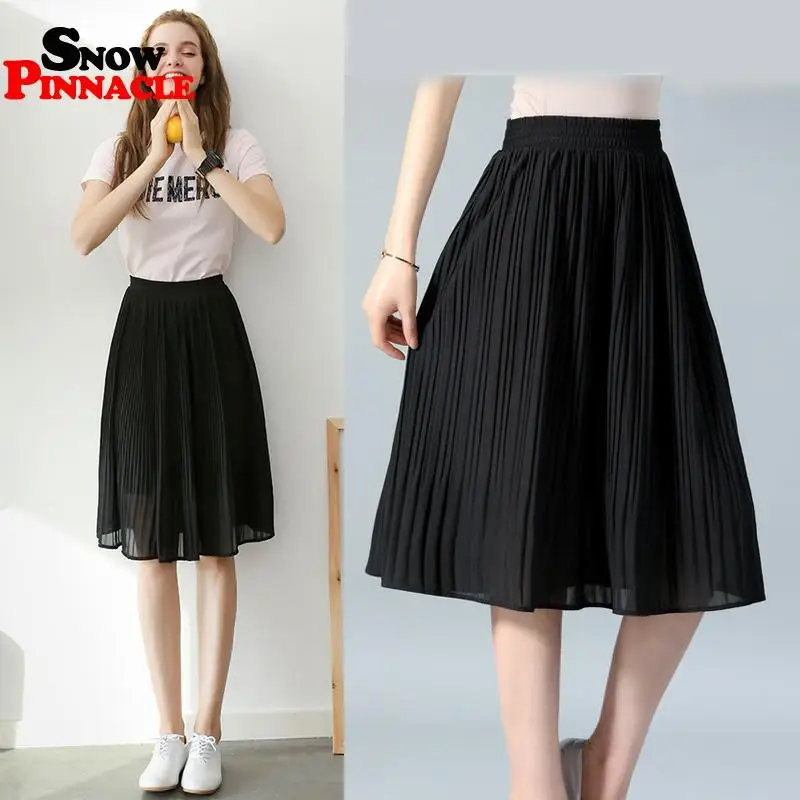 Женская юбка Повседневная летняя тонкая однотонная Юбка миди винтажная женская