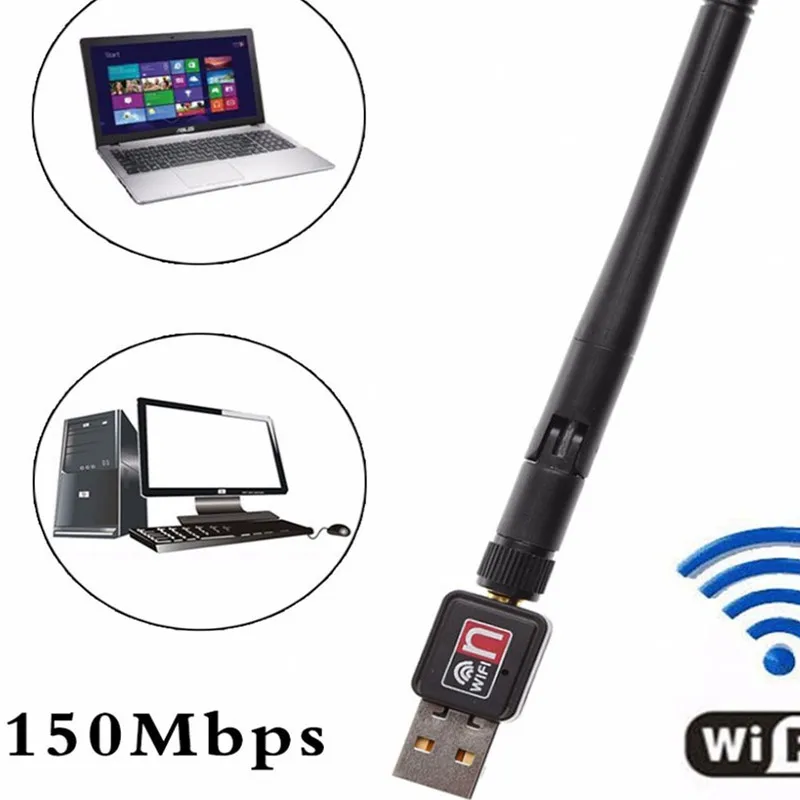 Мини сетевой адаптер с антенной сетевая карта USB WiFi для ПК 150 Мбит/с 2 дБи Wi Fi