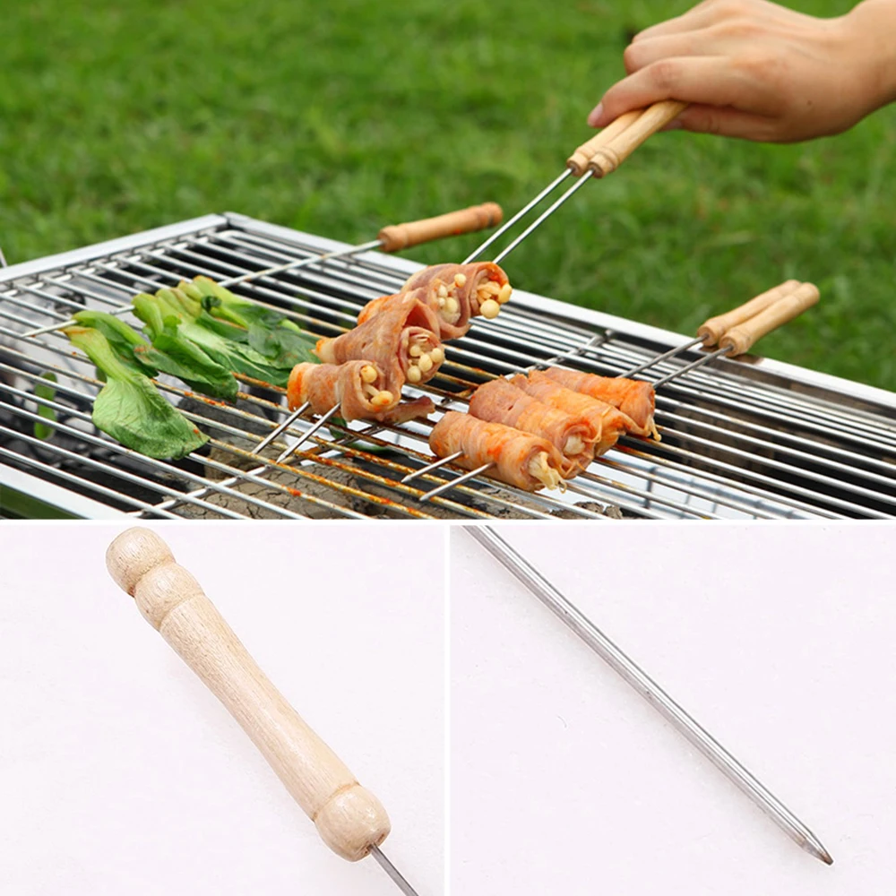 10 шт. плоская палочка для барбекю жарки и игла с деревянной ручкой Brochette Tong Kebabe