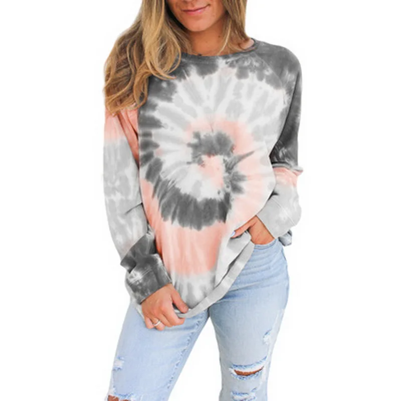 

2020 autumn winter women's new casual tie-dye printed sweater women's round neck long sleeve loose top