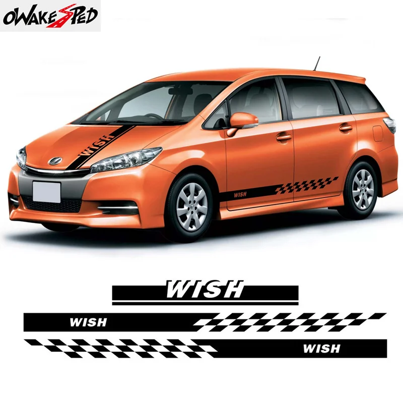 

Автомобильный спортивный Стайлинг капота полосы стикер для Toyota WISH авто дверь боковая юбка стикер автомобильный Декор Кузова виниловая пле...
