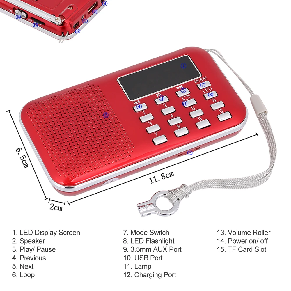 Цифровой портативный мини FM-радиоприемник 3 Вт стереоколонка mp3-плеер радио с 2
