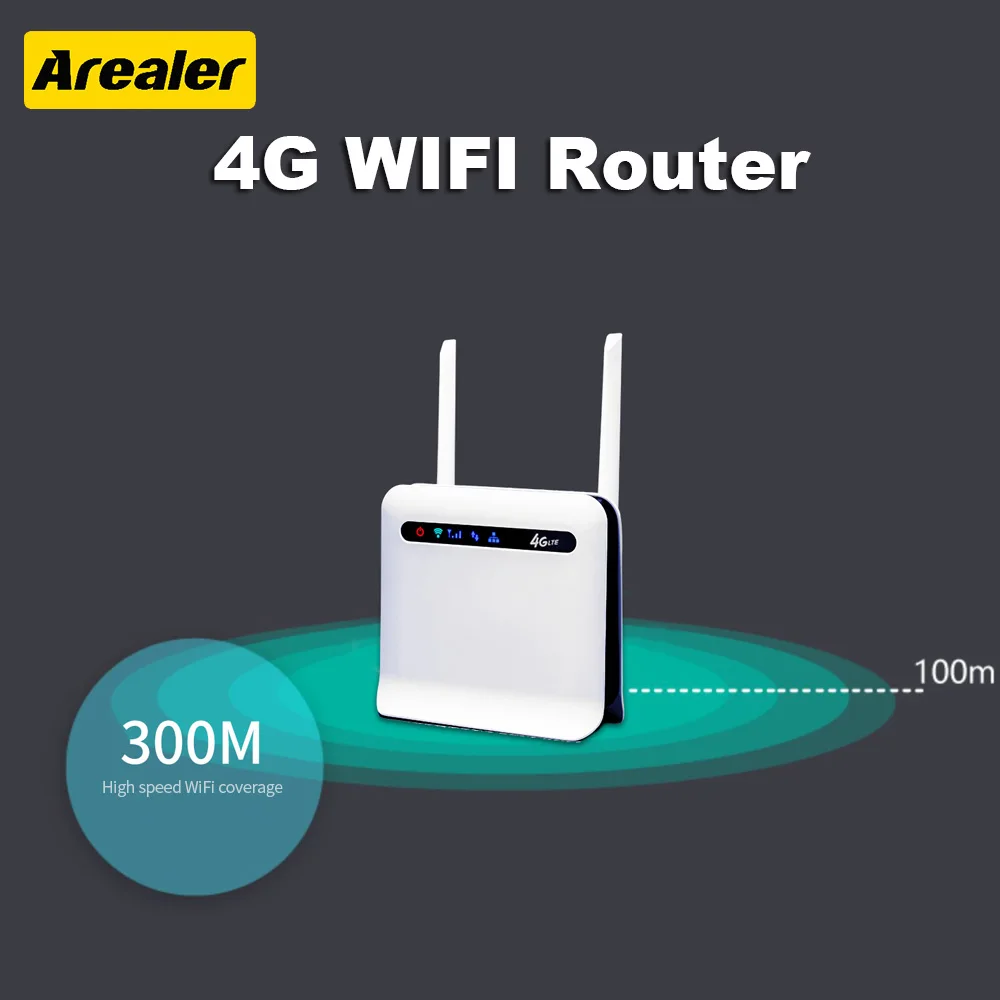Беспроводной Wi-Fi-роутер Arealer 4G, 300 Мбит/с, высокомощный, Промышленный CPE-роутер с 2 внешними антеннами и слотом для SIM-карты