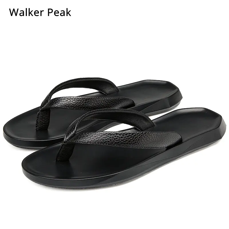 Мужские летние дышащие сандалии на плоской подошве пляжные повседневные кожаные