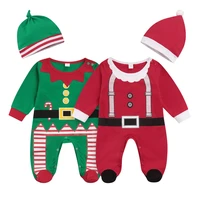2pcs baby christmas rompers outfit santa claus long sleeves snaps jumpsuit hat baby elf new year costume clothes 0 12 months
