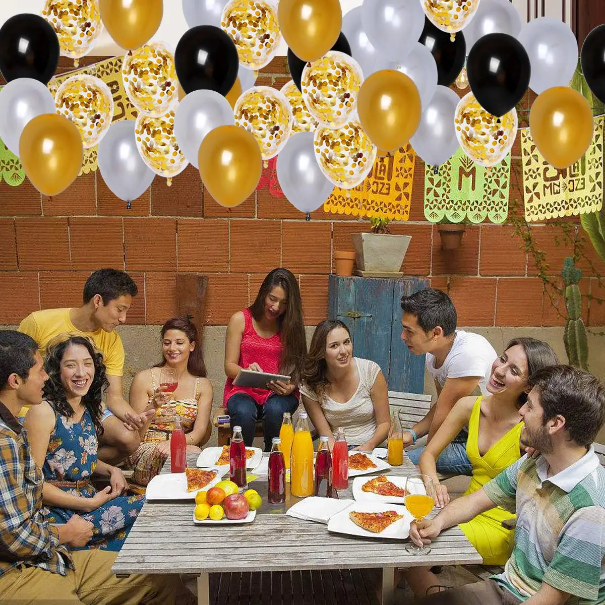 90 шт украшения для дня рождения черно золотые фольгированные воздушные шары флаг