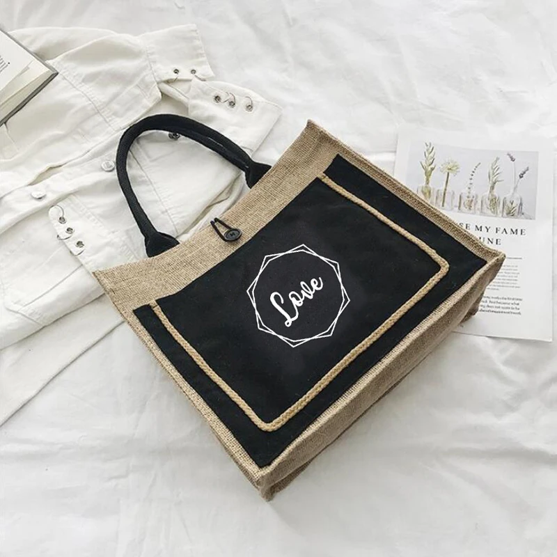 Bolso de yute personalizado, bolsa de arpillera de compras port&aacute;til informal de alta calidad, regalos de boda para invitados, dama de honor, regalo de Navidad-0