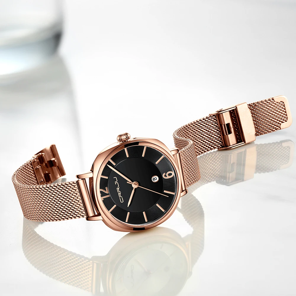 Часы CRRJU женские наручные кварцевые брендовые роскошные стильные с браслетом из