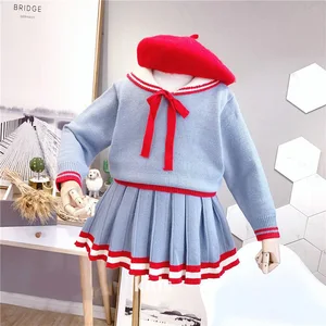 Girls Autumn Winter Clothes Set Long Sleeve Sweater Shirt Skirt 2 Pcs Clothing Suit Bow Baby Outfits for Kids Girls Clothes