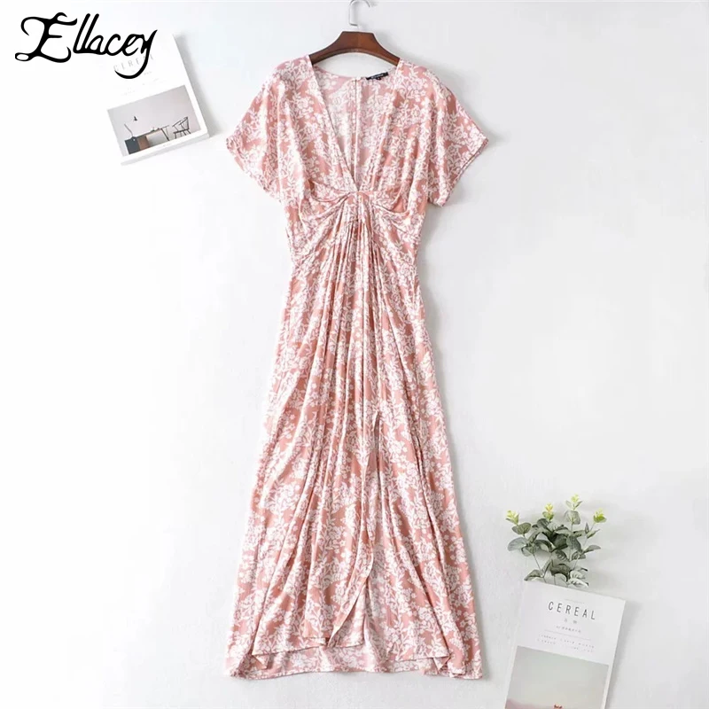 Новинка 2020 модное летнее платье женское винтажное розовое с цветочным принтом