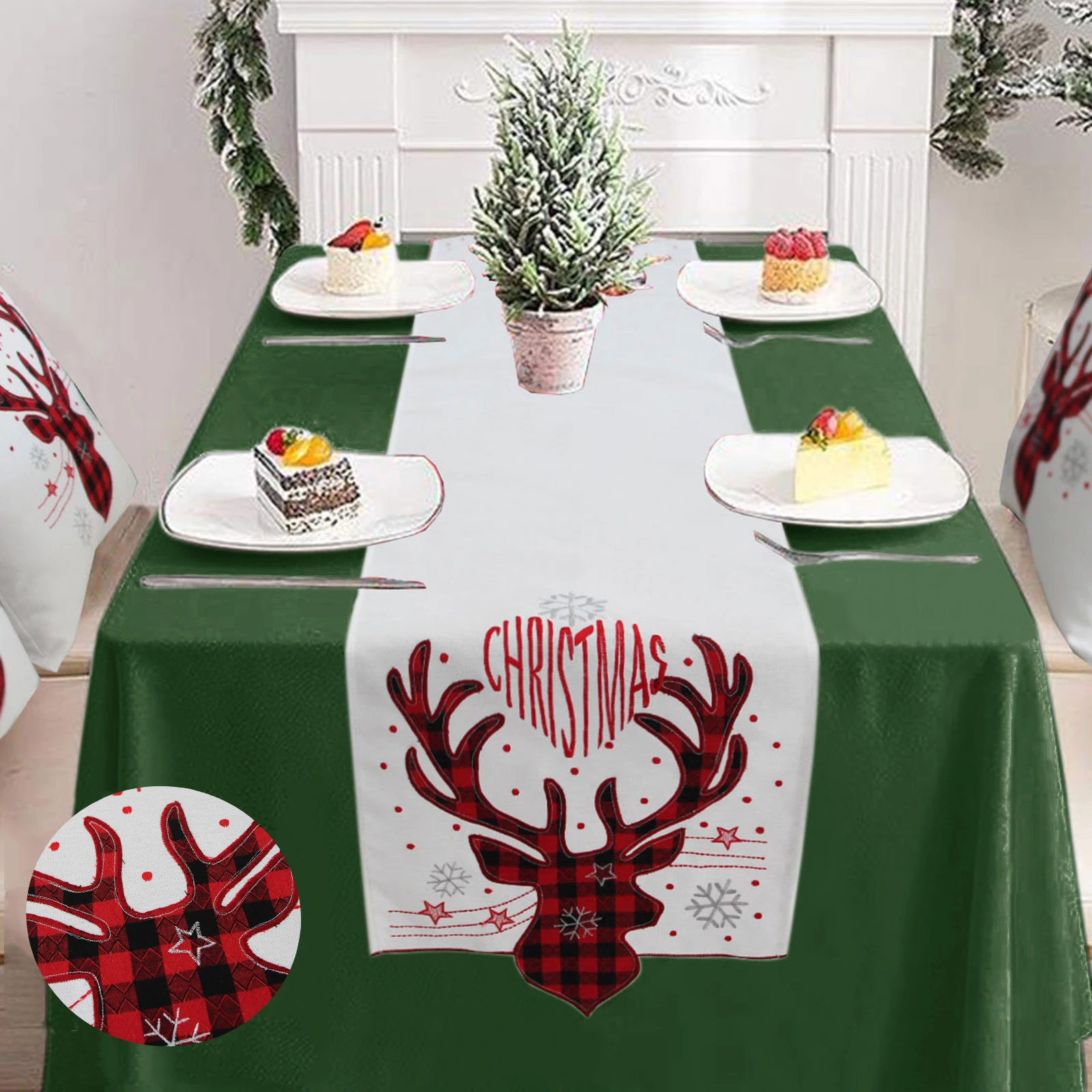 

Home Christmas Red Elk Embroidery Christmas Table Runner Family Tables Decoration Tablecloth Navidad Decoration New Year 2021