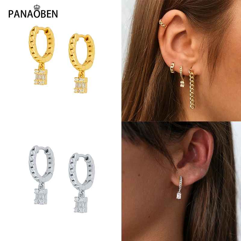 

Женские серьги-кольца из серебра 925 пробы с квадратными кристаллами