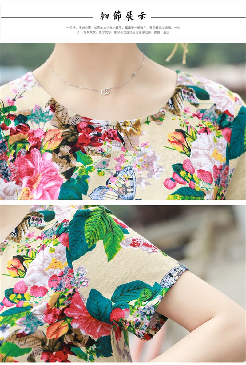 

Plus Size 4XL Summer Vintage Pullover Women Dress Loose Vestidos O-Neck New Robe Femme Ete 2019 Cotton Linen Hot Fashion Print